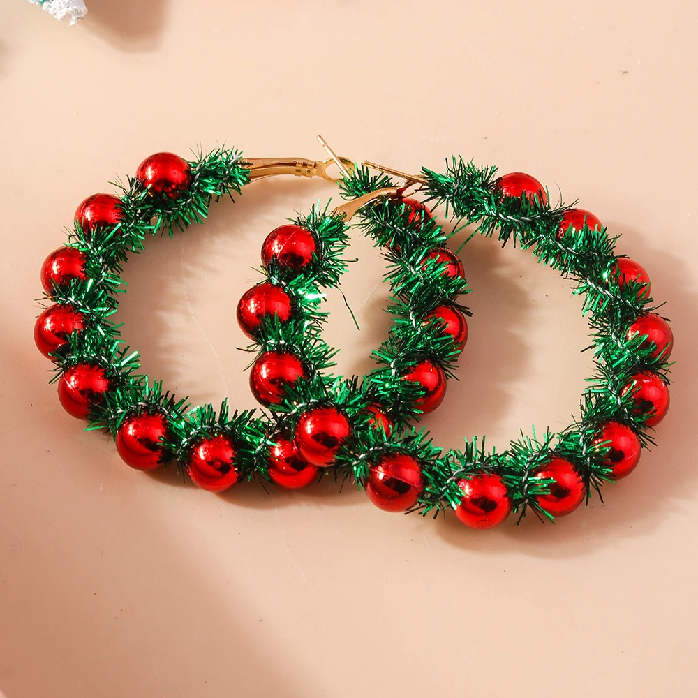 Mode Weihnachten Kranz Creolen für Frauen Mädchen Bunte Perlen Ohrringe Neujahr Party Schmuck Geschenke