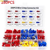 280Pcs/set Insulated Cable Connectors Electrical Wire Crimp Spade Butt Ring Fork Set Ring Lugs Rolled Terminals Assorted Car Kit