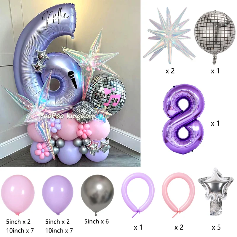 Disco-Geburtstagsballon-Dekorationsset Musik-Mädchen Nummer Aluminiumballons Kinderparty-Zubehör Geschenk-Deko – Detail 8