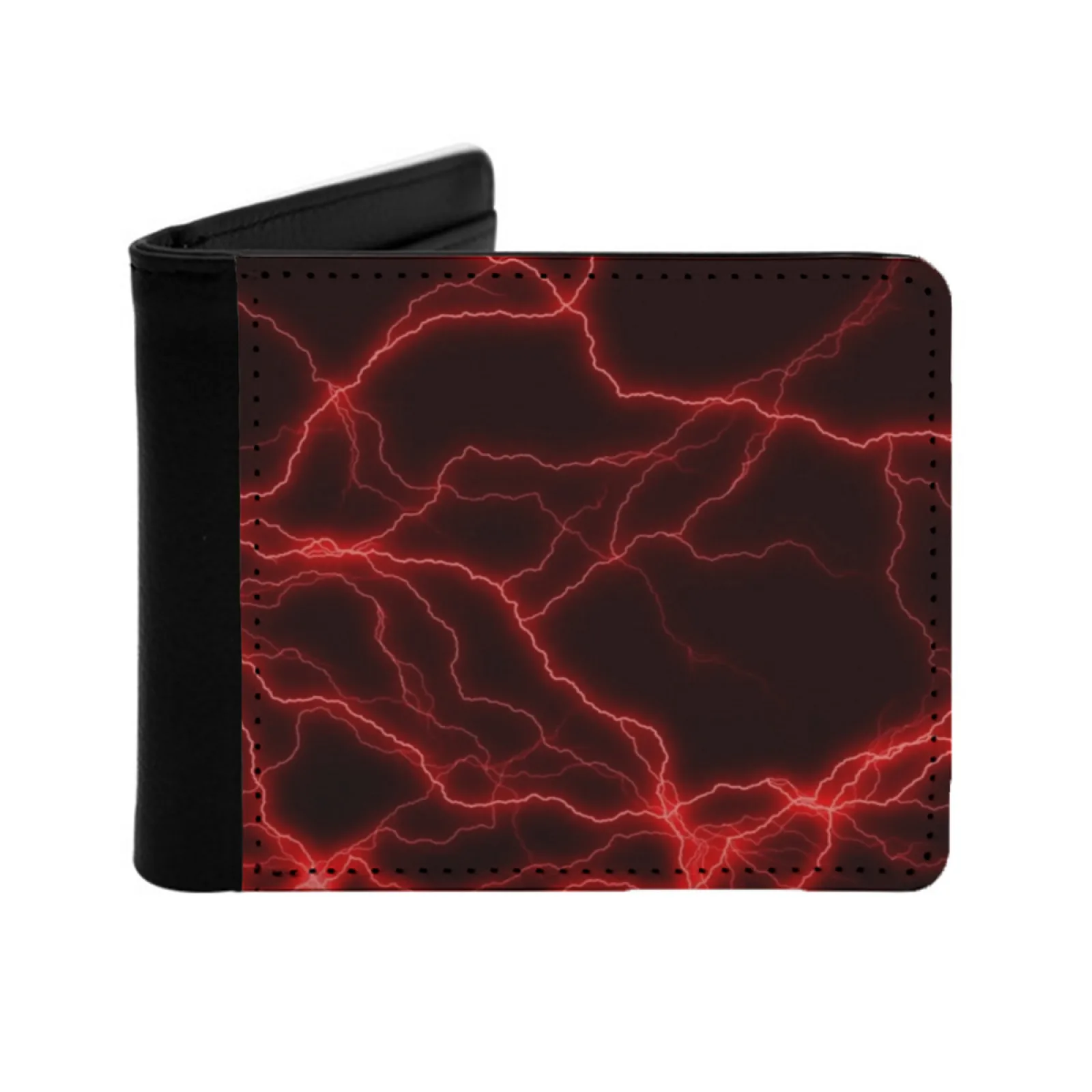 Red Lightning Men Women Pu Leather Wallet Credit Card Holder Wallet Short Purse Lightning Red Lightning Personalized Print