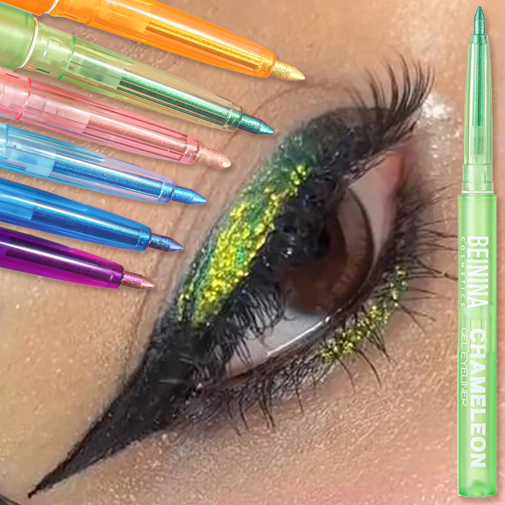 Shiny Chameleon Green Eyeliner Gel Metallic Eyeshadow Multicolor Eye Liner Pearlescent Polarized Glitter Eye Pigment Makeup