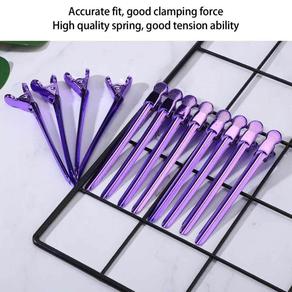 12PCS Stainless Steel Duckbilled Hair Clips Purple Blue Strong Clamping Force Hair Styling Clips Professional Duckbilled Design