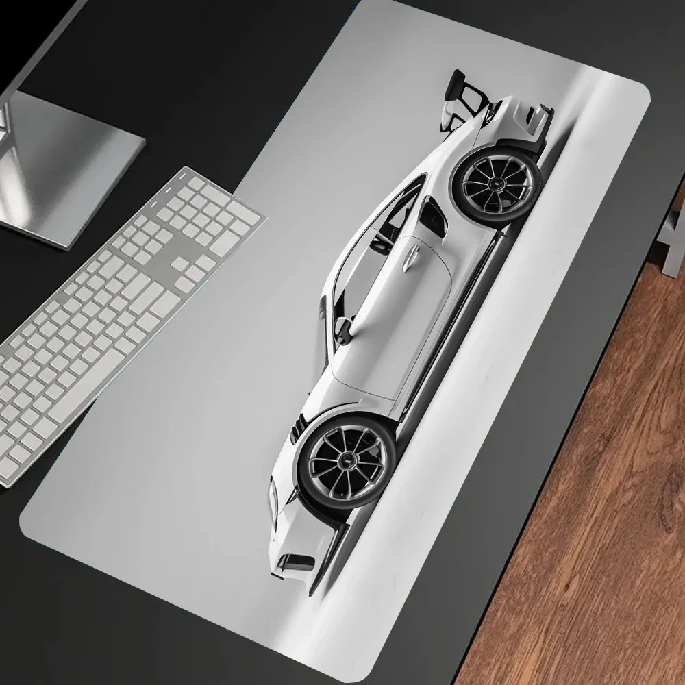 

Cool Sports Car White Minimalist Large Gaming Mouse Pad Non-slip Stitched Edge Rubber Computer Laptop Keyboard Mats for Offices