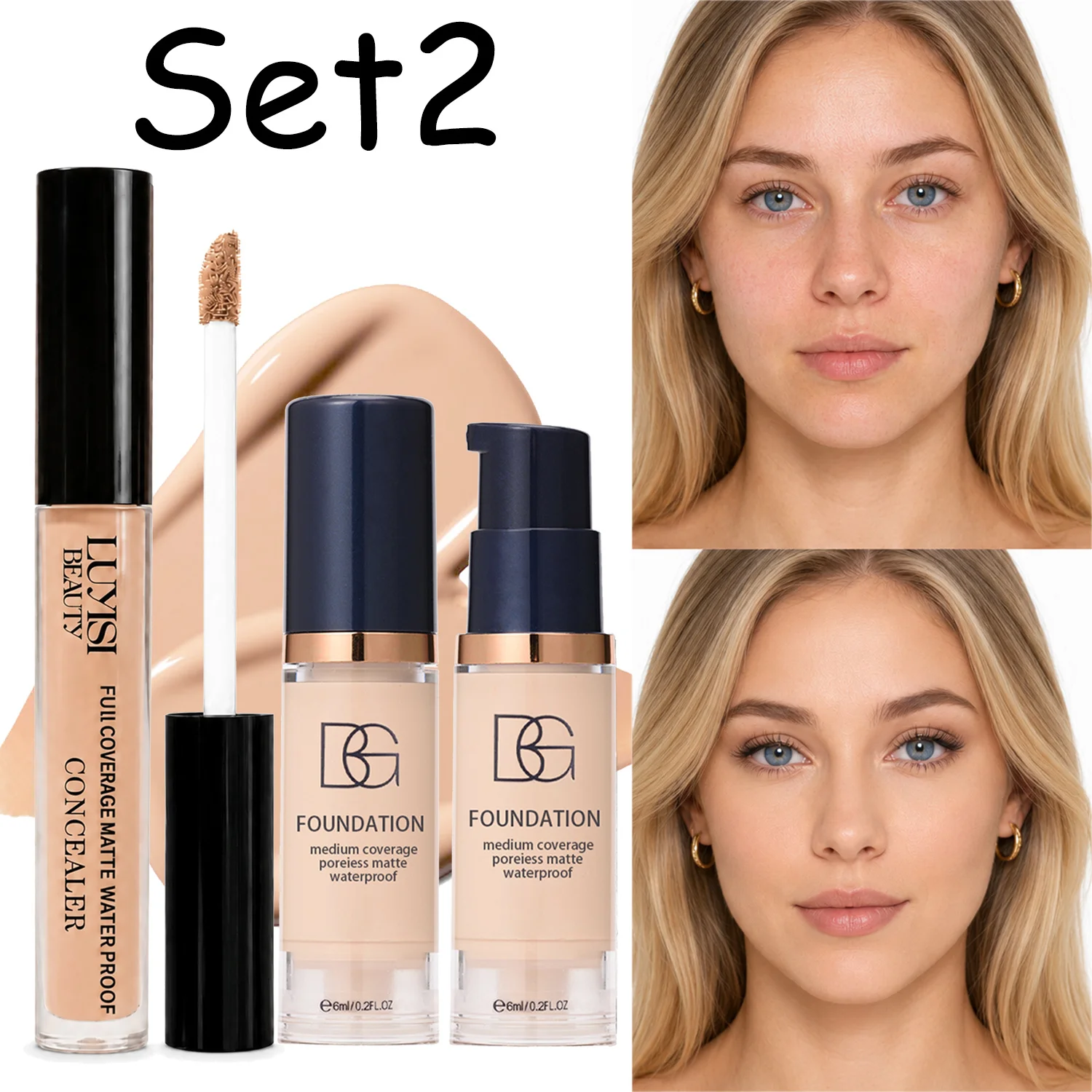 2pcs Concealer&Foundation Set,Waterproof,Long-Lasting,Matte,Natural Finish,Flawless Skin Combo,Full Coverage Face Base Makeup.