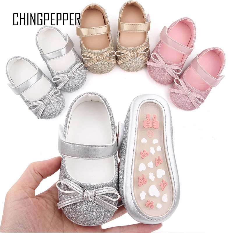 Brand Infant Girl Crib Shoes Fashion Bows Trainers Baby Item Newborn Anti-slip Soft Rubber Sole Princess Footwear Doll Shoe Gift