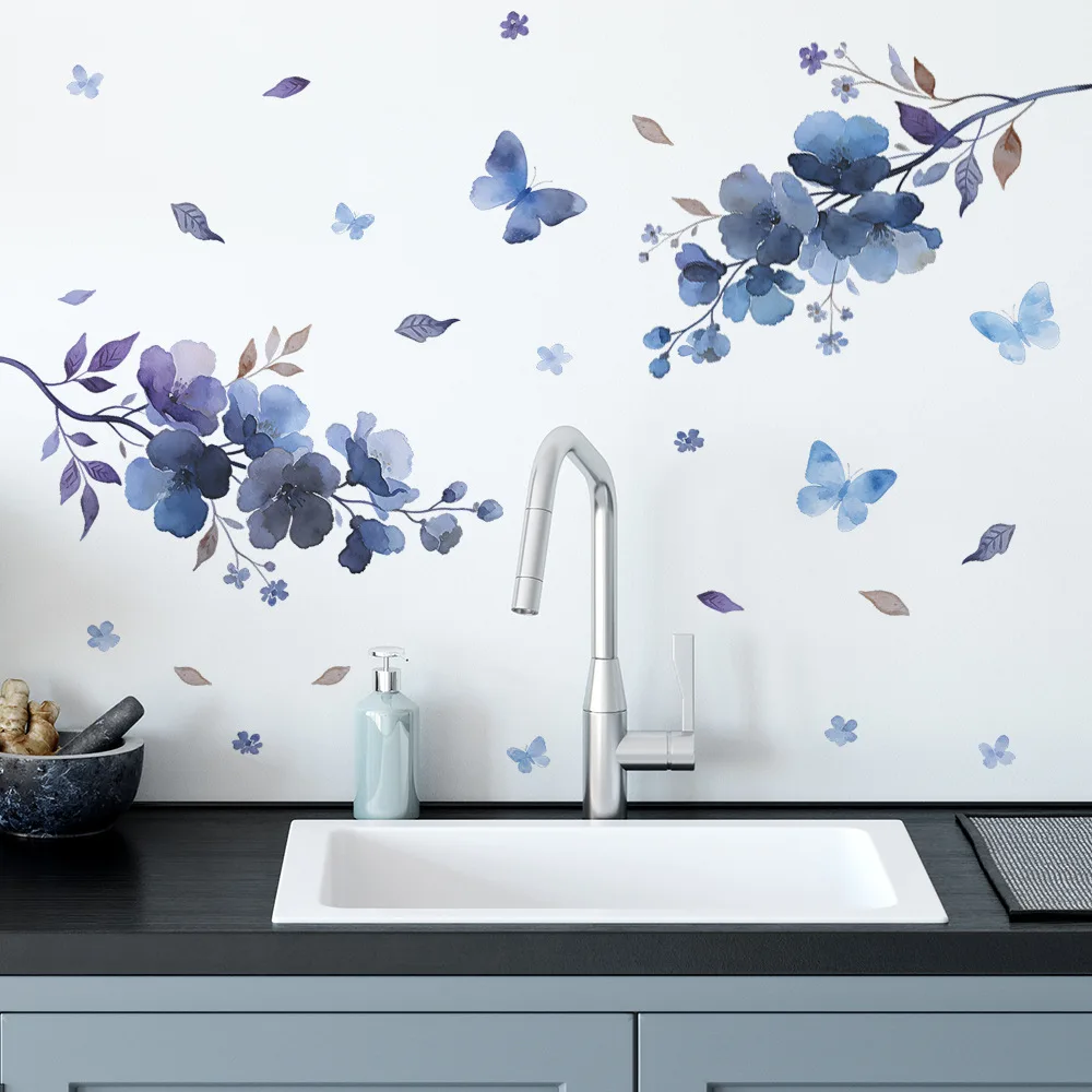 Painted Flower Leaf Floor Tiles for Bathroom and Toilet Washbasin Home Decoration and Beautification Wall Stickers
