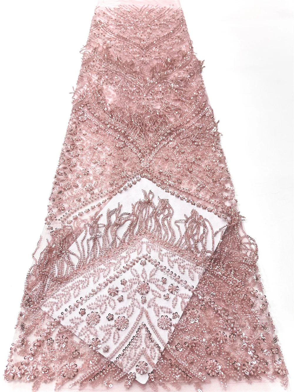 

Mccarthy Latest Pink African Lace Fabric 2026 Luxury French Sequins Mesh Lace Fabric High-end Handmade Beaded For Wedding Dress