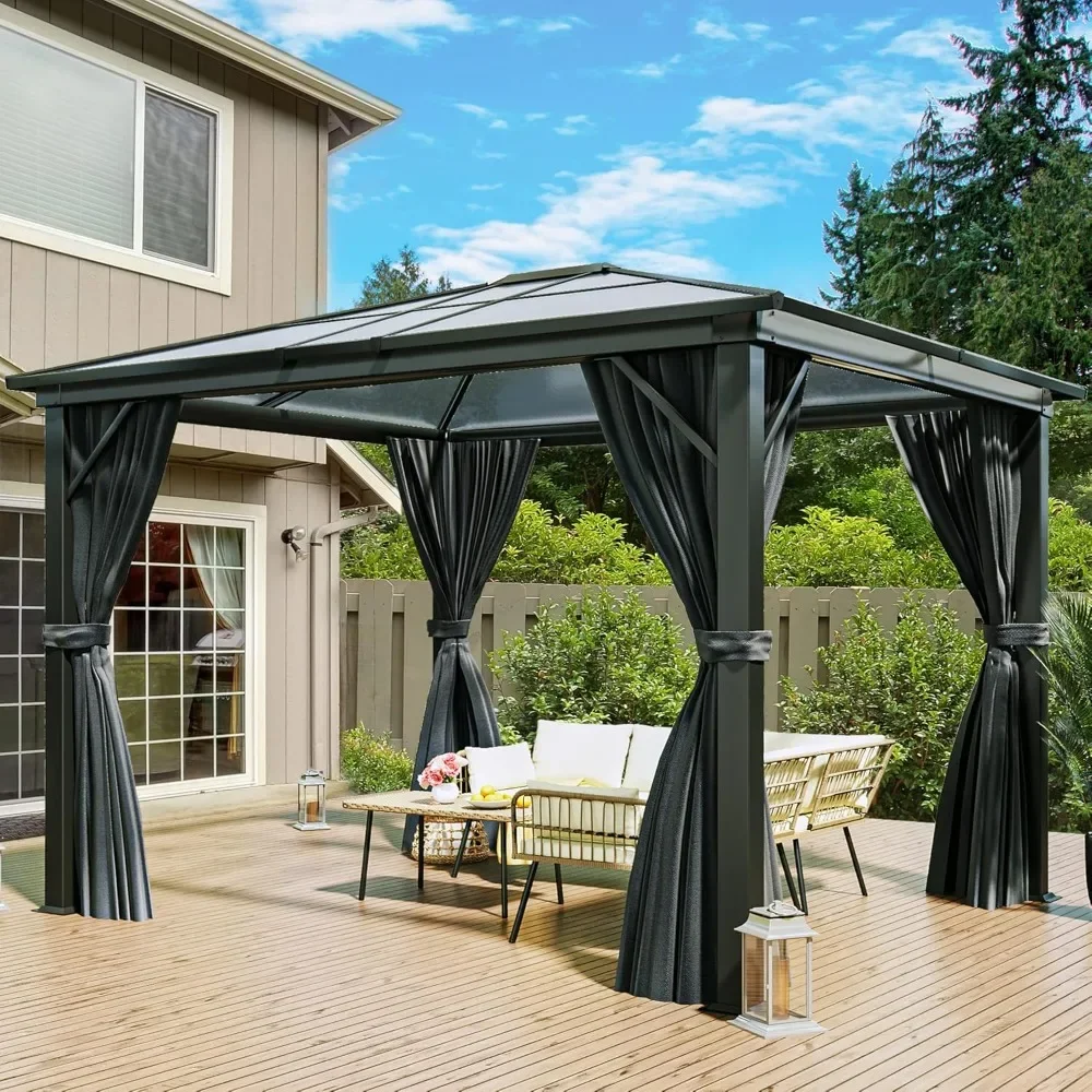 10x12ft Gazebo Canopy with Netting and Shaded Curtains, Aluminum Frame Garden Tent for Patio, Backyard，Gazebo Canopy