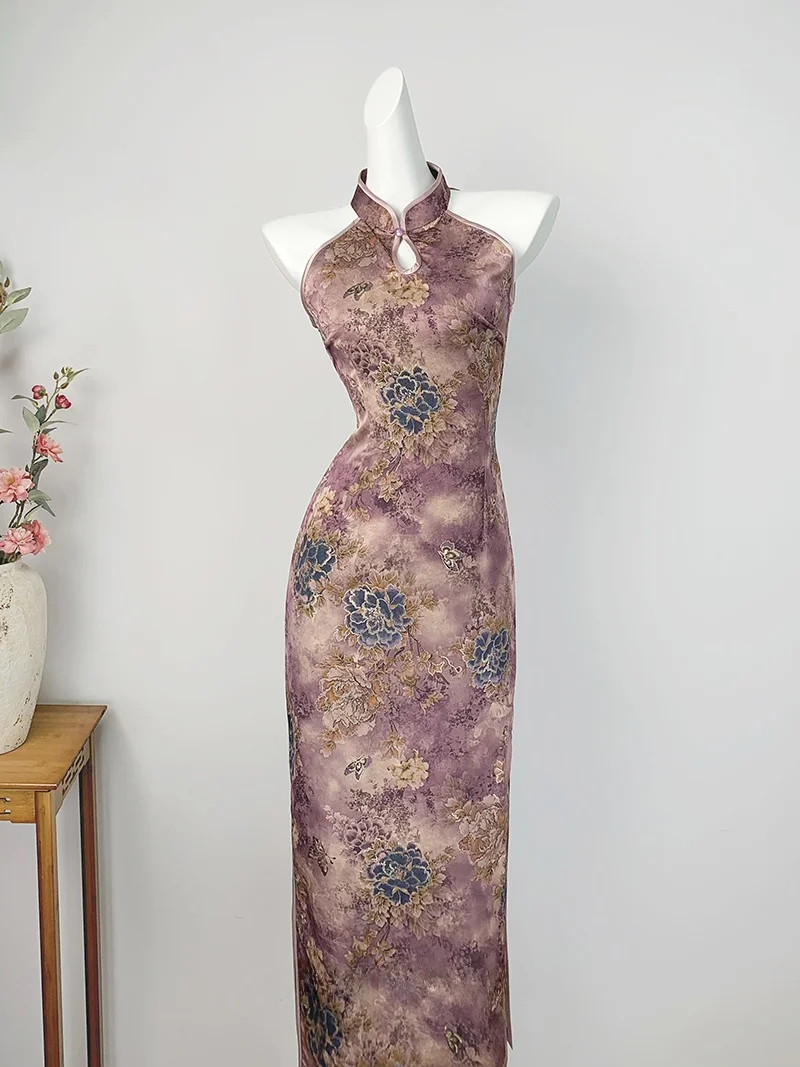 

DanYu Pure Purple Neline Young Sle New Chinese Version Summer High-End Feeling Long Dr Breathable ort Sve