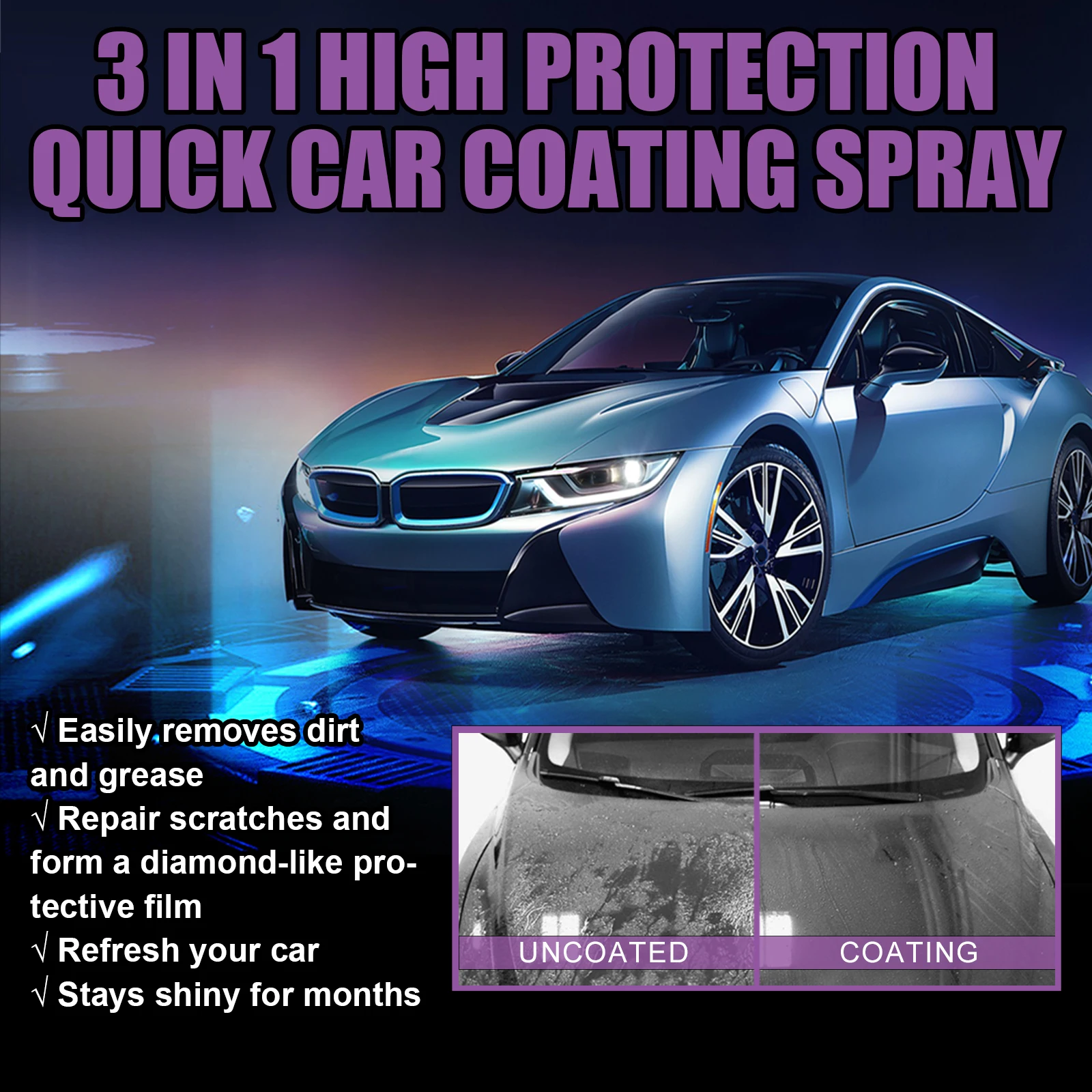 New 3+1 Function High Protection Fast Car Paint Spray Automatic Hand Paint Color Change Cleaning Coating Spray 100ml