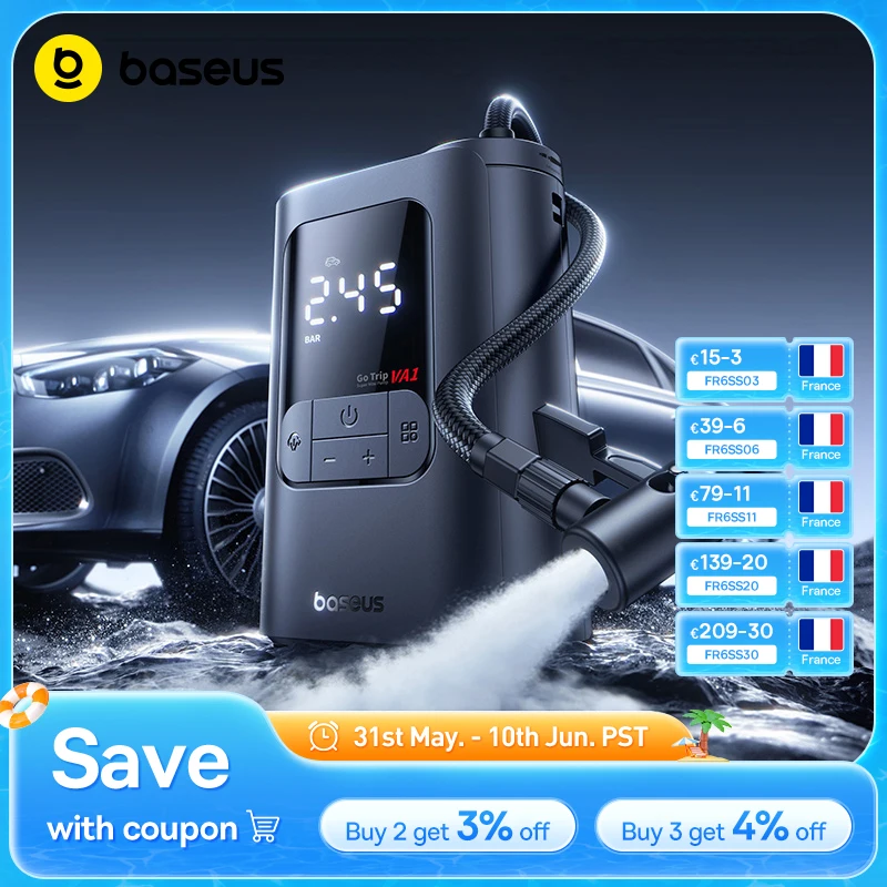 Nouveau Baseus GoTrip VA1 Pro/Max pompe à Air de voiture 7500mAh compresseur d'air Portable gonfleur de pneu pour moto vélo balle voiture pompe