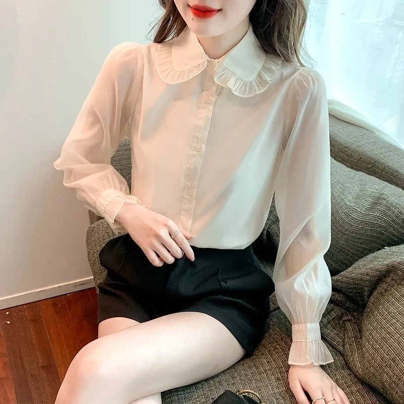 Blouse Vrouwen Lange Mouw Chiffon Blouse Tops Vrouwen Blusas Mujer De Moda 2024 Blouses Femme Camisas Blusa Feminina F517