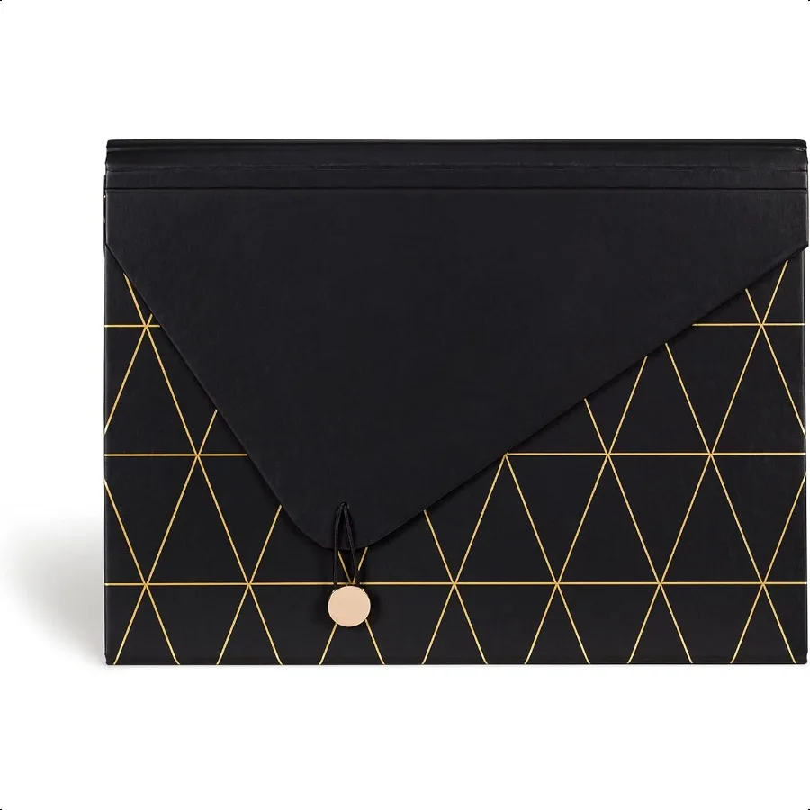 Cartella portadocumenti espandibile con 13 tasche per ufficio, hardware geometrico in ottone nero e oro certificato FSC