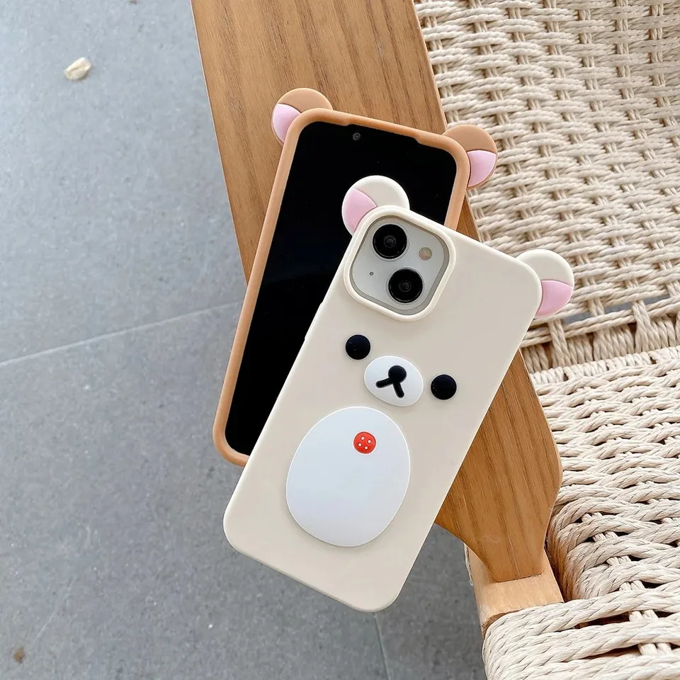Funda de silicona suave con dibujo 3D de Rilakkuma para iPhone 11 12 13 14 15 16 Pro Max 6