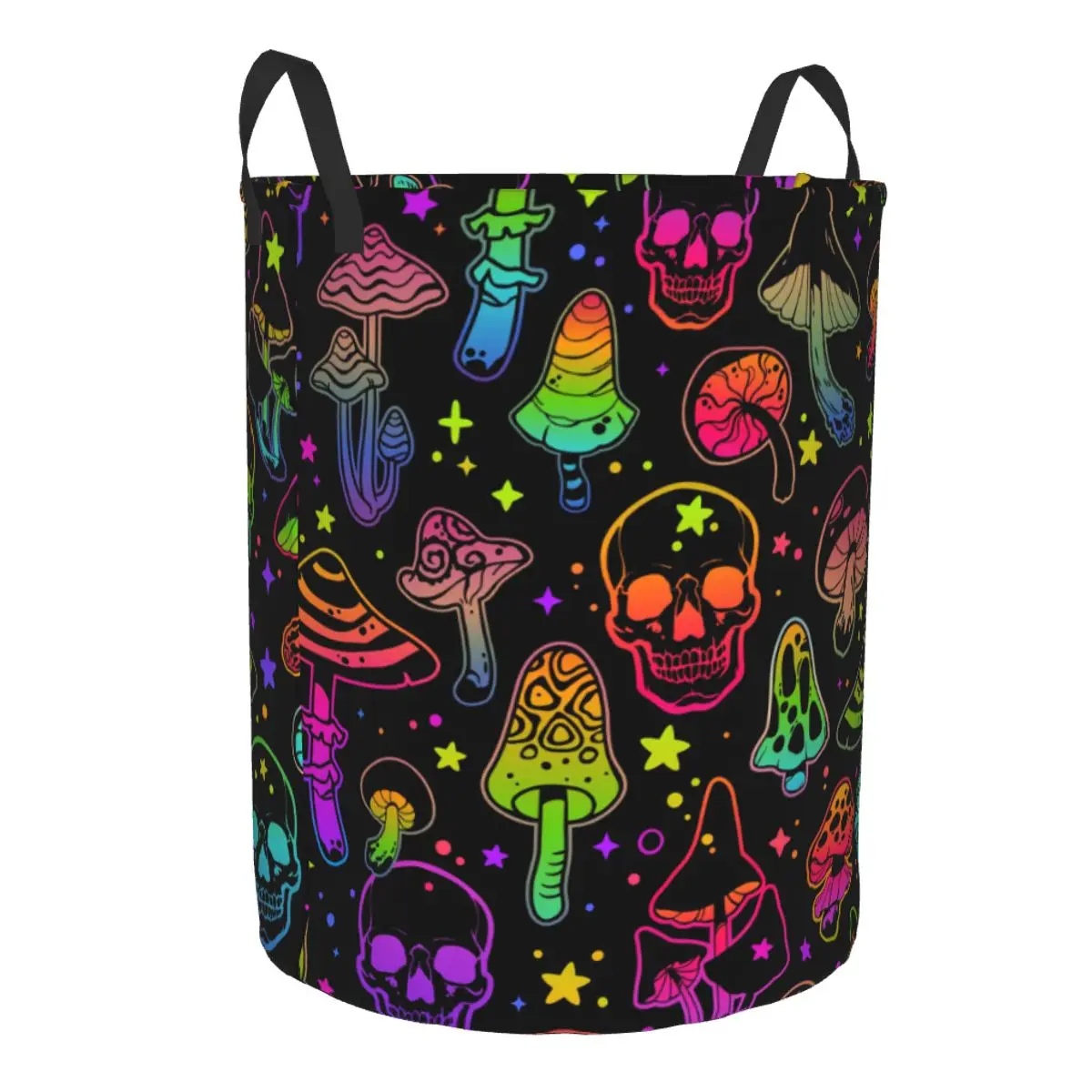 Custom Psychedelic Mushrooms Skull Laundry Basket Foldable Clothes Hamper for Baby Kids Toys Storage Bag