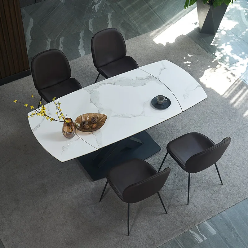 Household modern small apartment rotating and retractable rectangular light luxury high-end dining table