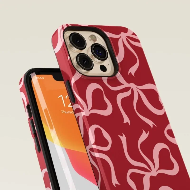 Pink Bows on Red Case For IPHONE 16ProMax 15 14 13 12 11 PRO Plus Acrylic TPU Two in one Magnetic Phone Cases image 5