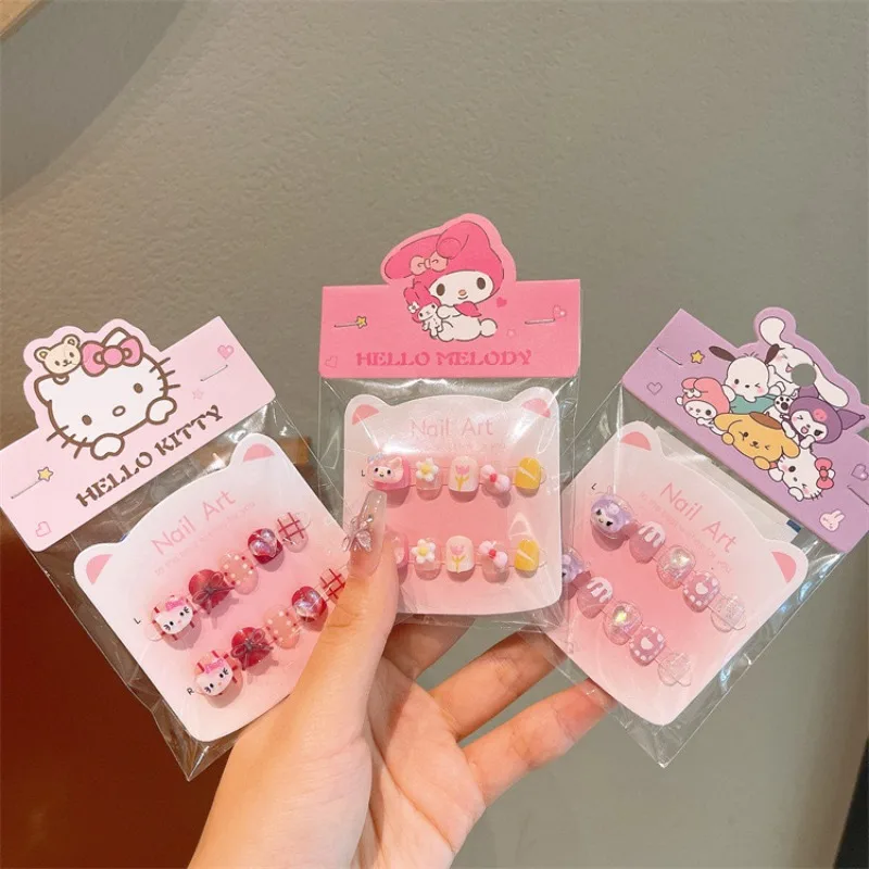

Sanrio Kawaii Kuromi Children's Nail Patch Kawaii Fake Nails Removable Handmade Wear Nail Exquisite Accessories Girl Toy Gift