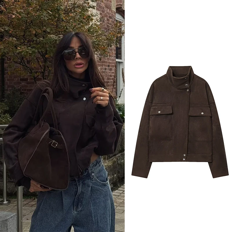 

Women's Bomber Jackets Coats Autumn Winter Fashion Turtleneck Long Sleeve Coats Streetwear Female Outerwear Chic Tops