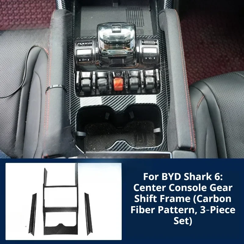 For BYD Shark 6, Carbon Fiber Pattern Center Console Gear Shift Frame Trim, Interior Anti‑Scratch Decorative Protective