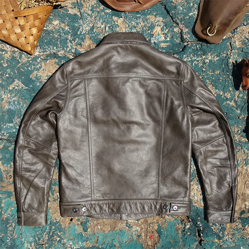 Brown Autumn Leather Jacket Men Vintage Style Plus Size 4XL Genuine Natural Cowhide Single Breasted Leather Coat