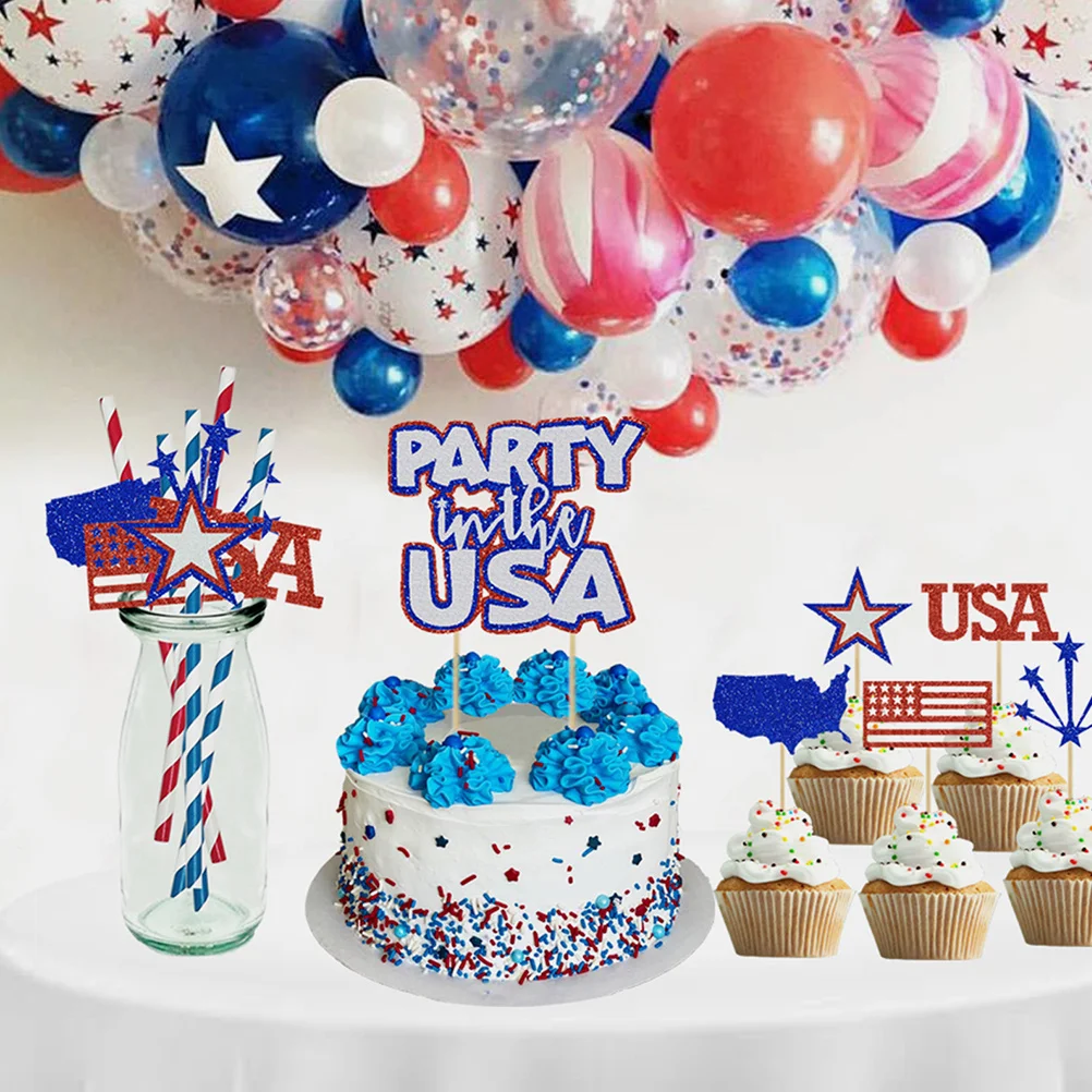 

20Pcs Independence Day Paper Drinking Straws Decorative Party Supplies Straws for Celebration 4th of July Independence Day Straw