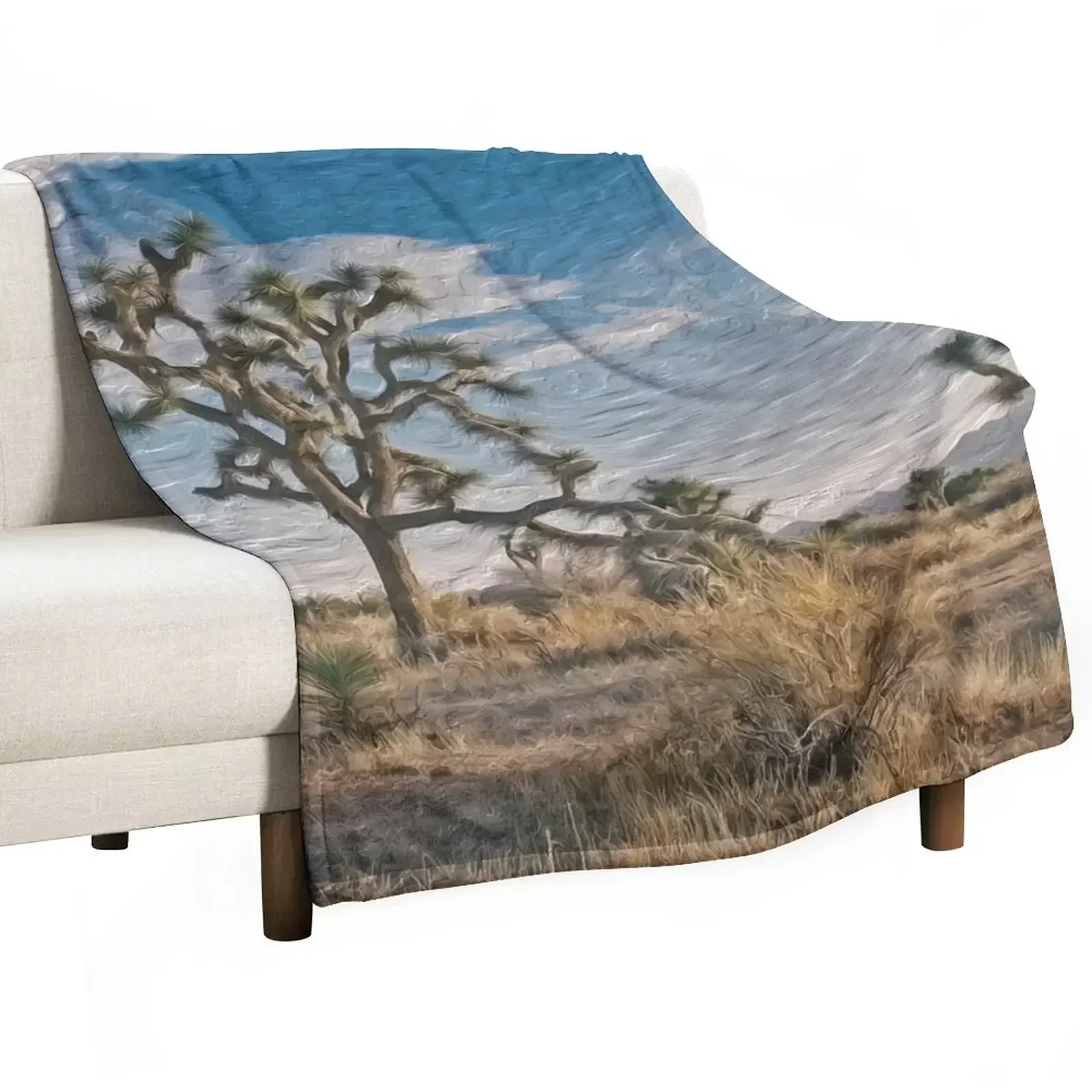 Digital Art Composition of Joshua Tree, Mojave Desert, California. Throw Blanket Luxury Throw Retros Blankets