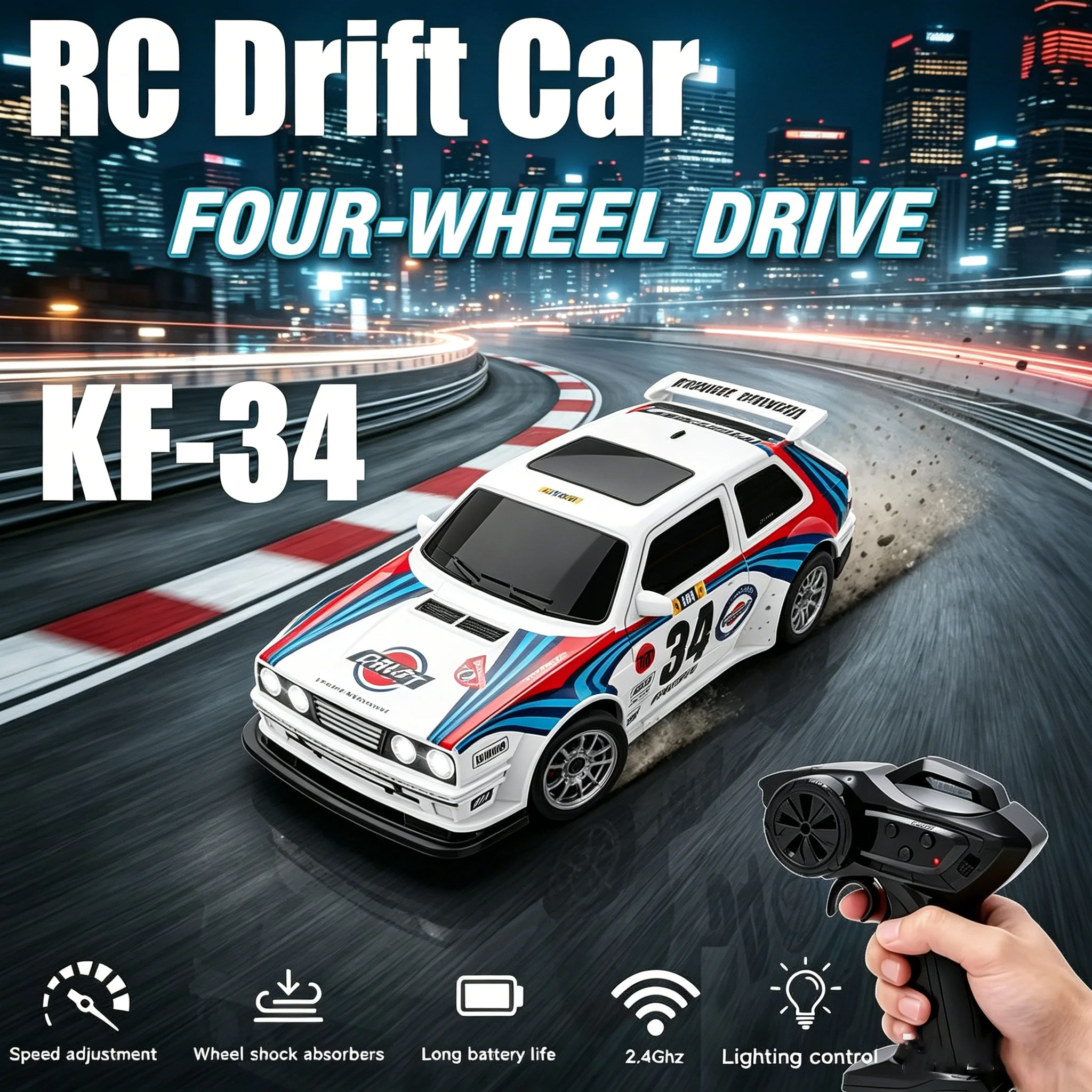 NUEVO Mini Auto de Carreras a Control Remoto 4WD, Escala 1:43, Alta Velocidad, con Luces LED, Juguete de Auto de Carreras, Regalo para Niños, Adolescentes y Adultos