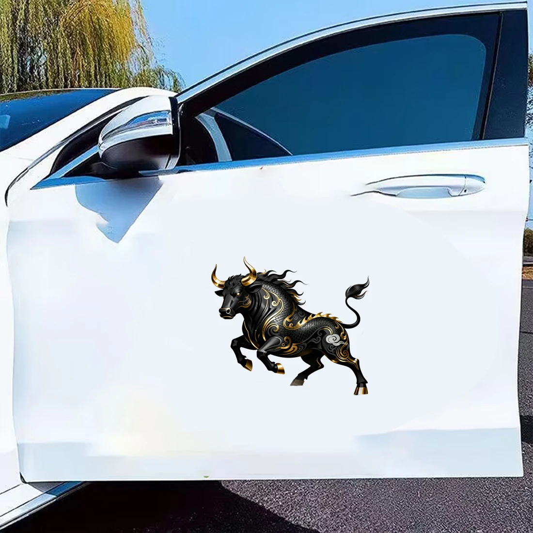 Three Ratels CEE45 Strong Bull with Golden Dragon Pattern Artistic wall stickers for home decoration Personalized car decals