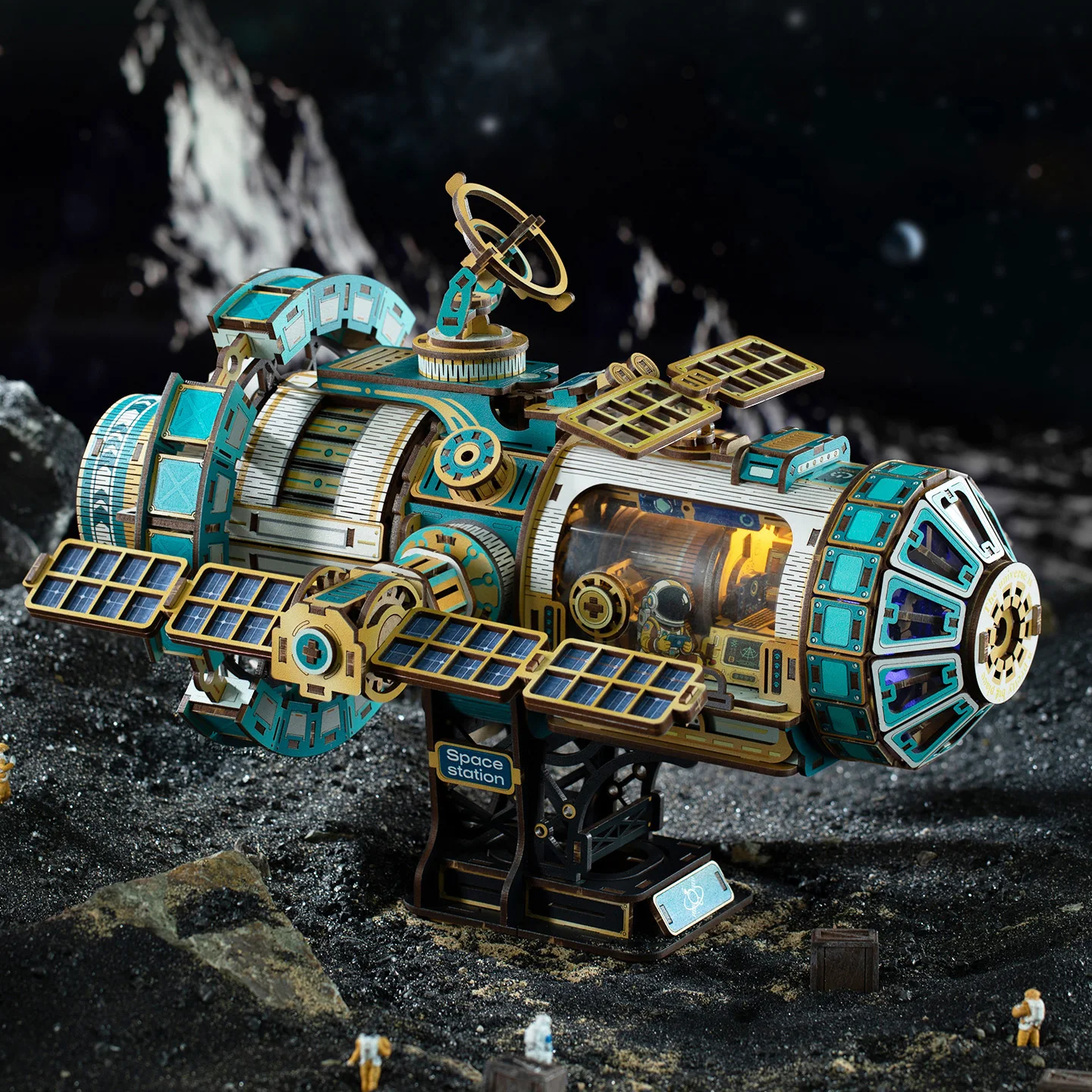 DIY خشبية مصغرة أطقم منمذجة الفضاء موضوع سلسلة المركبة الفضائية نموذج 3D لغز مع ضوء الموسيقى لهدايا عيد ميلاد الأصدقاء #4