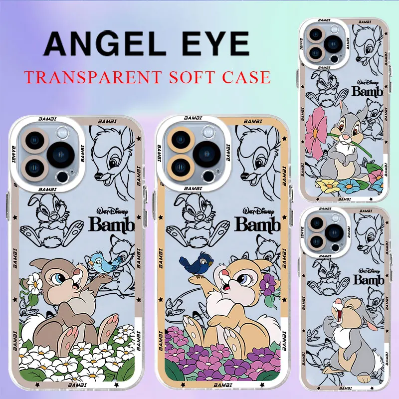 Case for iPhone 15 Plus XR 14 Pro Max 12 Pro XS Max 11 SE 7 8 13 Mini 12ProMax Disney Anime Bambi Transparent Soft Cover Cases