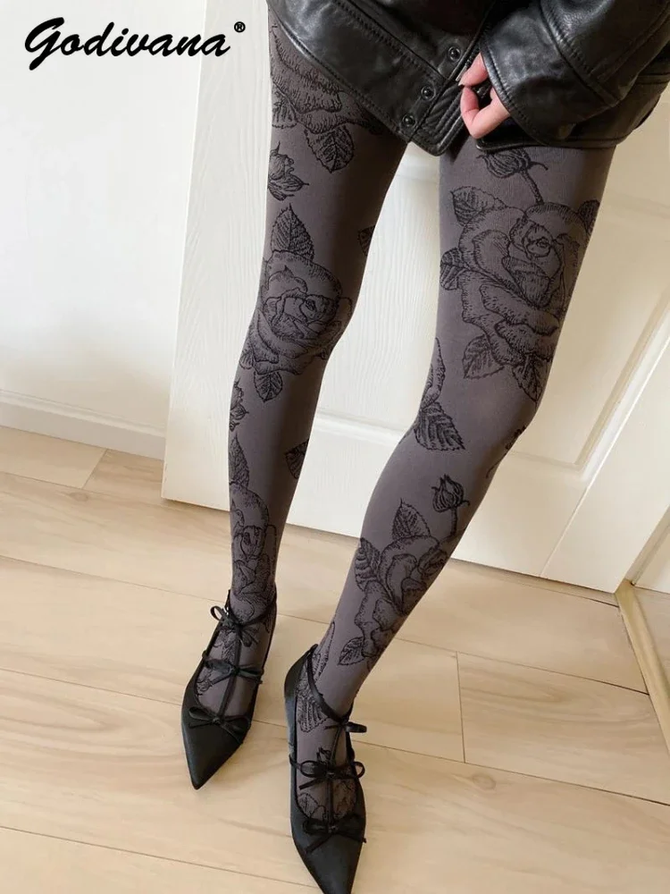 Luxury Pantyhose Japanese Peony Flower National Style Socks Women's Stockings Retro Leggings Women's Spring Autumn Tights