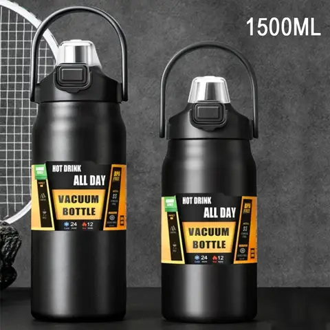 1500ML 휴대용 스테인레스 스틸 보온병 – 야외 스포츠용 진공 텀블러, 차가운 음료와 뜨거운 물 사용 가능