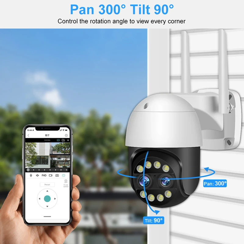 Smar – caméra de Surveillance extérieure PTZ IP WiFi hd 8MP/4K, avec double objectif 12mm, Zoom 8X, système de sécurité sans fil, détection humaine, 2K, ICsee, 2.8