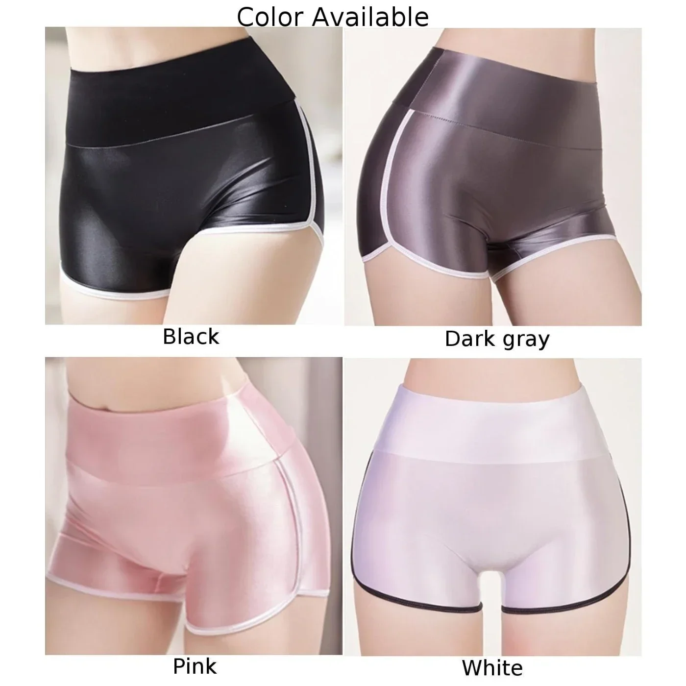 Womens Sexy Oil Shiny Glossy Briefs Smooth Tight Underwear Stretchy Panties Solid Color High Waist Yoga Sports Shorts