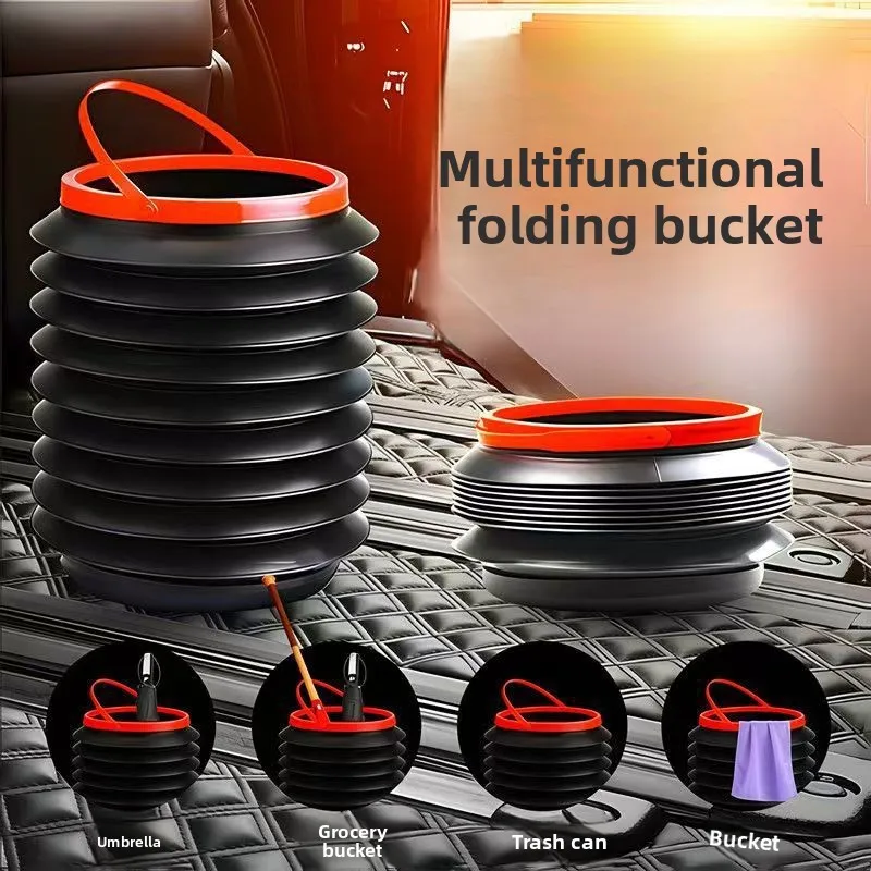 Collapsible Car Trash Bin Multi-functional Vehicle Storage Bucket, Portable Car Umbrella Holder for Auto Interior Organizer