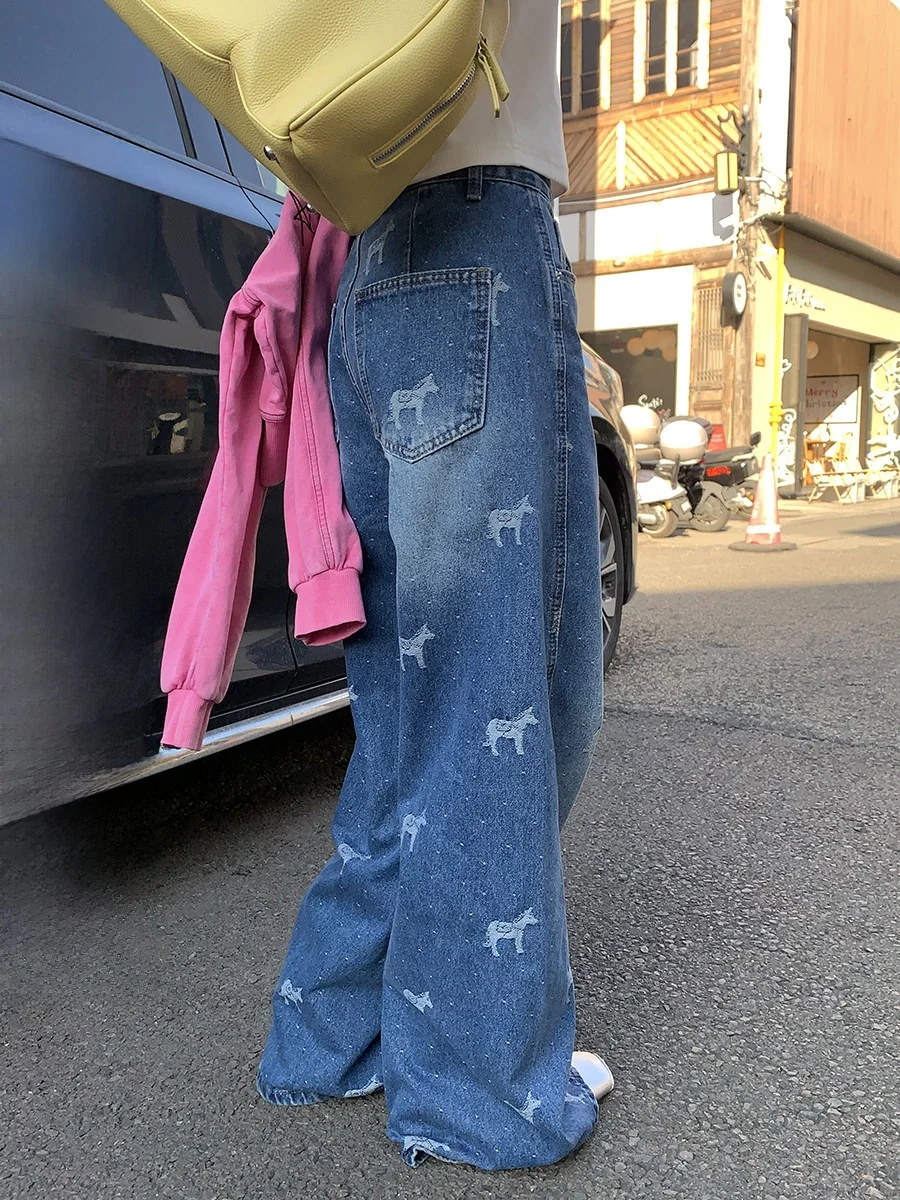 

Sinbounboun High Waist Wide Leg Jeans Embroidered Denim Casual Loose Fit Vintage Waed Slimming Drapey Floor-Length Pants
