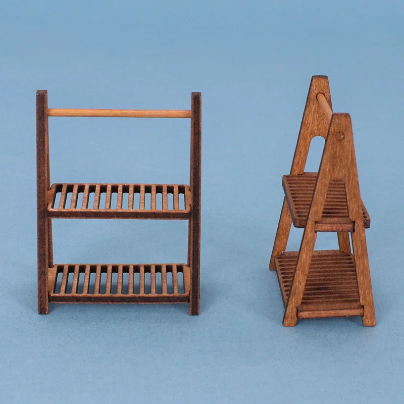 1 Stück Mini-Holzständer mit Doppelaufbewahrungsfächern für Puppenhaus-Zubehör, Leichter Kompakter Mini-Pflanzenständer