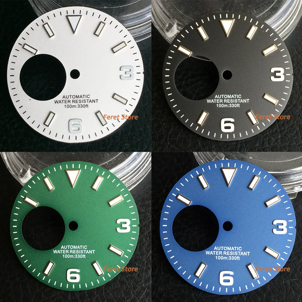 29mm Shell/Alloy Sterile Watch Dial Face Fit NH38/NH38A Movement Fit 3 o\'clock Crown Luminous Blue/Green/White/Gray/Black Parts