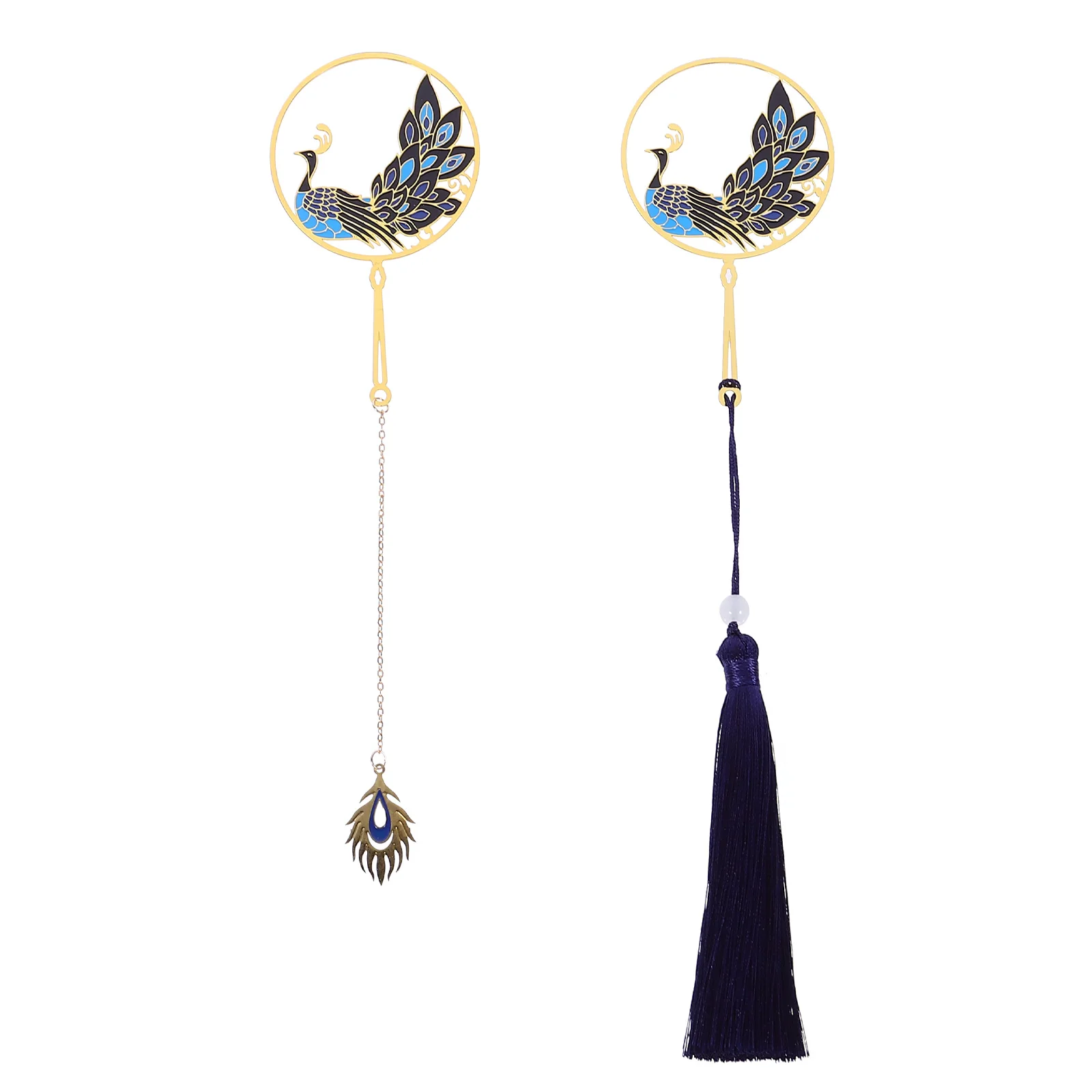 

2Pcs Peacock Bookmark Tassel Metal Student Page Marks Bookmarks for Reading Office Home Gifts Art Decorative Style Pendant