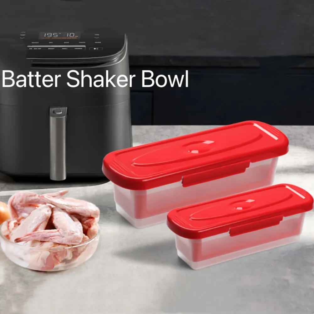 

Набор из 2 прямоугольных пластиковых мисок для панировки рыбы с ситечком, герметичные, большой емкости