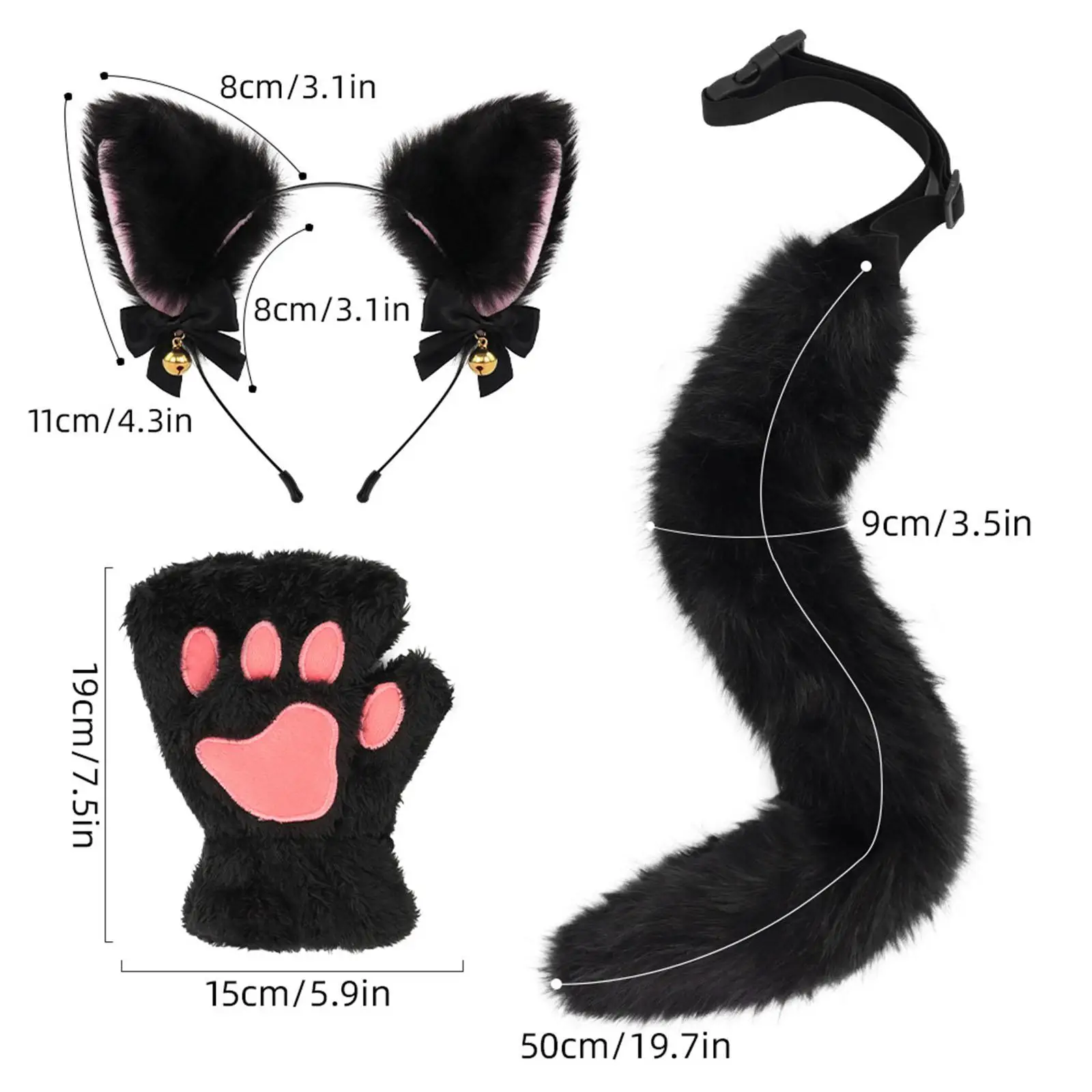 Cat Ears and Tail Set Cosplay Anime Dress up Costume Accessories for Carnival Night Club Stage Performance Holiday Party Decor