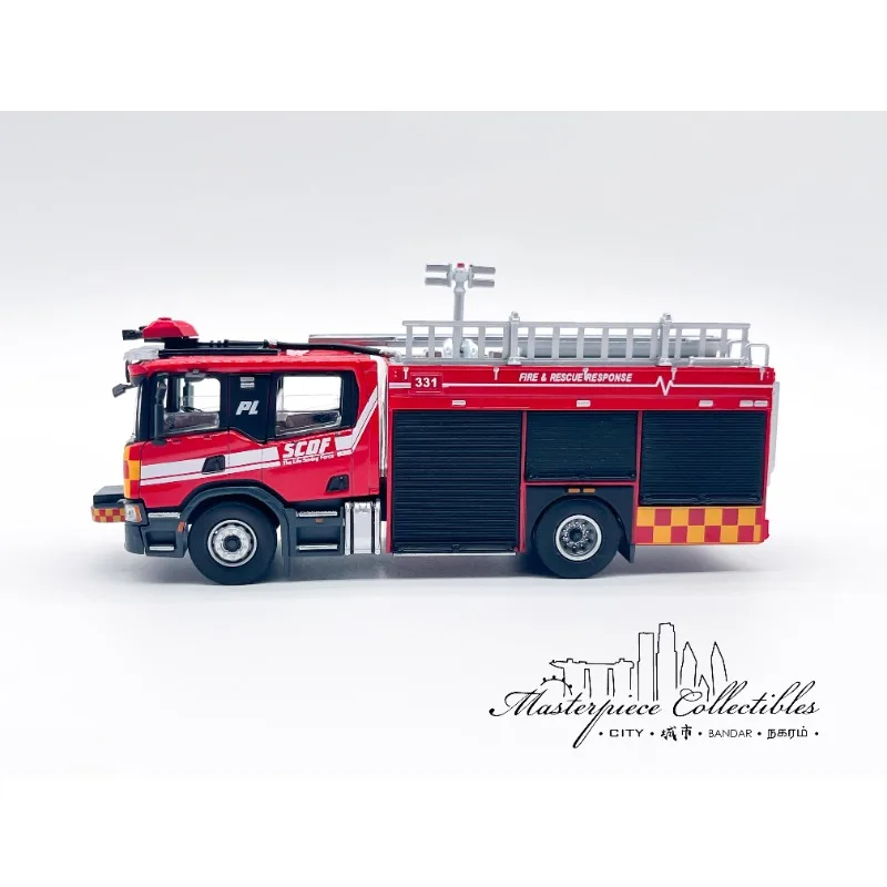 1/64 modelo de carro de liga de simulação de motor de incêndio de Singapura, brinquedo de presente de festival para meninos, ornamento colecionável decorativo para adultos