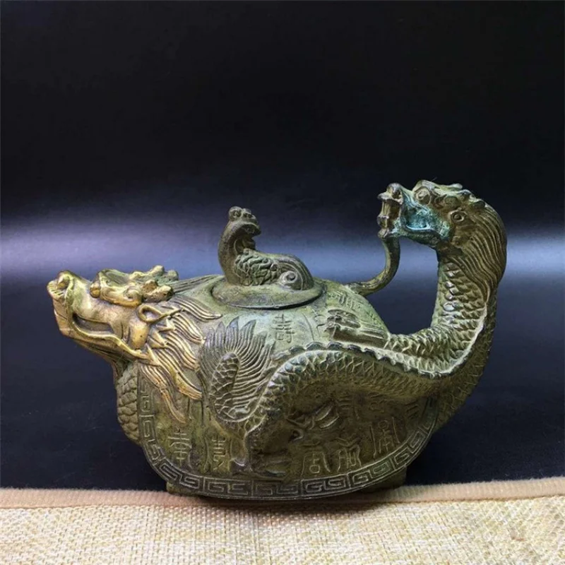 Supply Antique Dragon Turtle Tiger Antique Bronze Copper Longevity Dragon Turtle Copper Pot Juin Hu Ornaments Pot with Dragon He