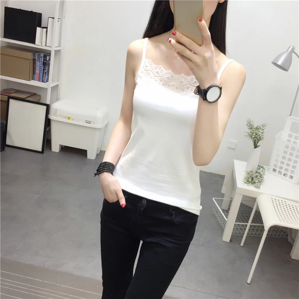 

Women Tank Top Lace Neck Slim Fit Sleeveless Pullover Casual Wear Solid Color Sexy Vest T-shirt For Spring Summer