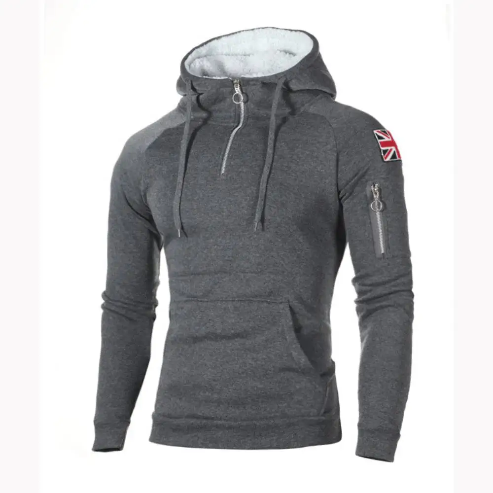 Men's Hoodies Youth Hood Sweatshirts Half Zipper UK Flag Pullover Fleece Tracksuits Winter Fashion Hoody Sportwear Coat
