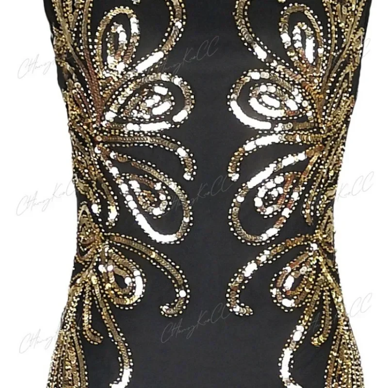 S-XL 1920s Women Vintage Great Gatsby Dress 20s Flapper Party abito formale Sexy o-collo senza maniche con perline abito lungo in rete di paillettes