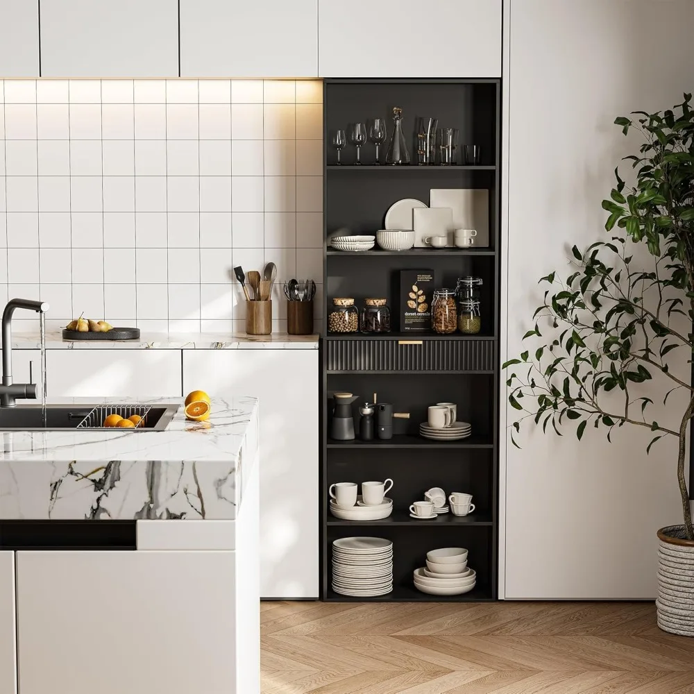 

Multifunctional 7-Shelf Storage Bookcase, 72" Tall Wood Bookshelf with Drawer & Anti-Tip Kit, Display Organizer for, Customized