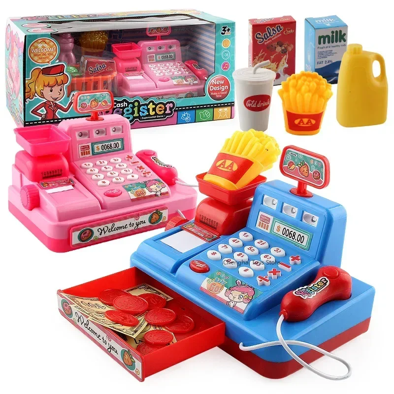 Multi functional children's simulation supermarket checkout with lights that can scan play toys