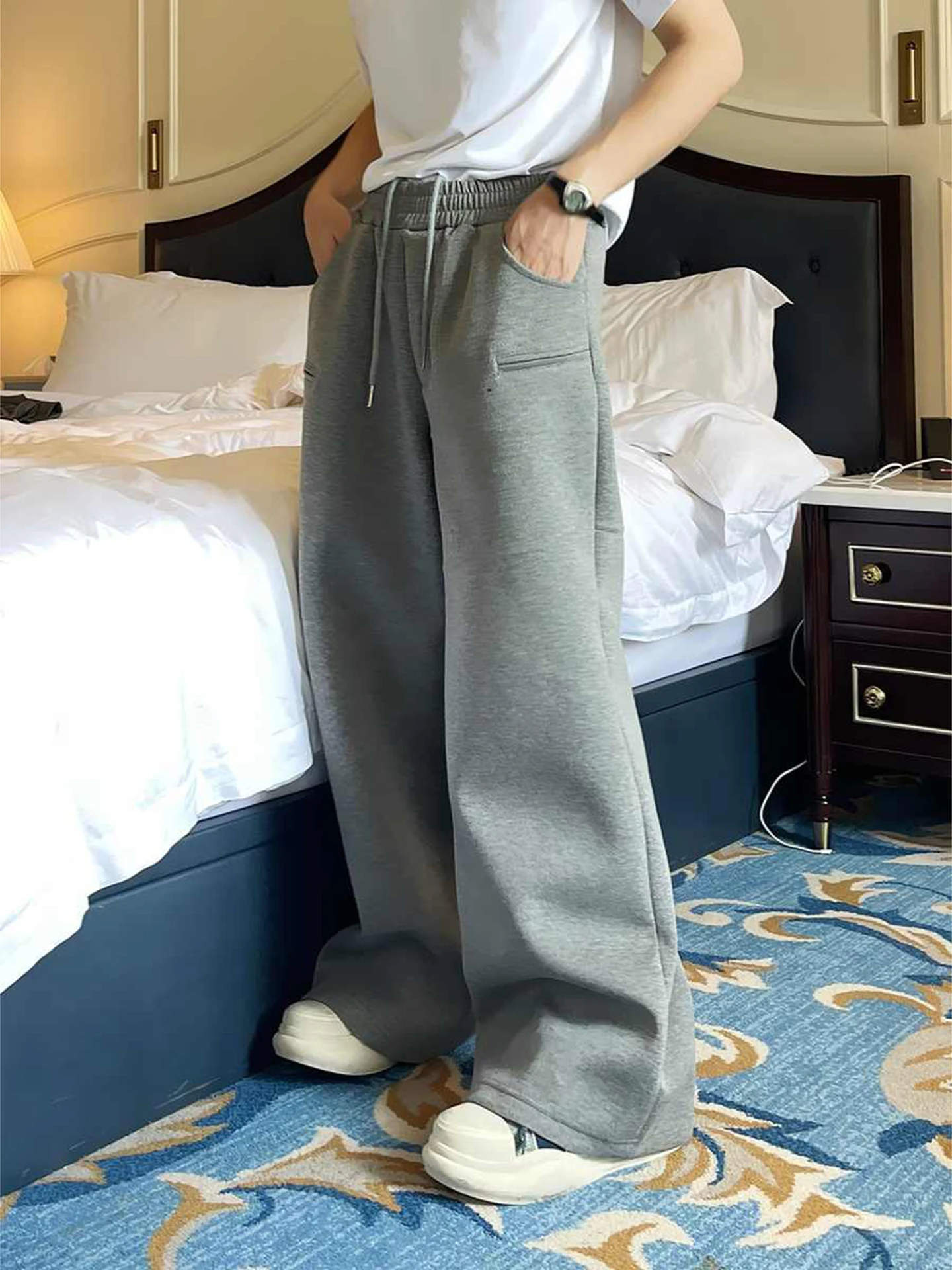 

Fall Winter Men's Straight Leg Sweatpants Casual Floor Length Loose Fit American Sle High Street Versatile Long Pants